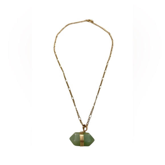 Handcrafted Green Agate Double Point Pendant Necklace – Gold Tone Chain - Picture 2 of 6